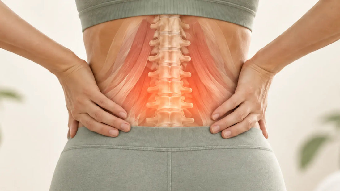 Illustration highlighting the lumbar spine and surrounding lower-back muscles