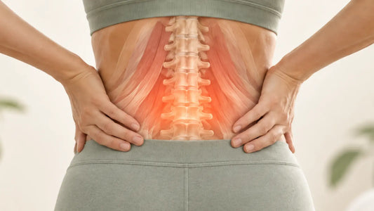 Illustration highlighting the lumbar spine and surrounding lower-back muscles